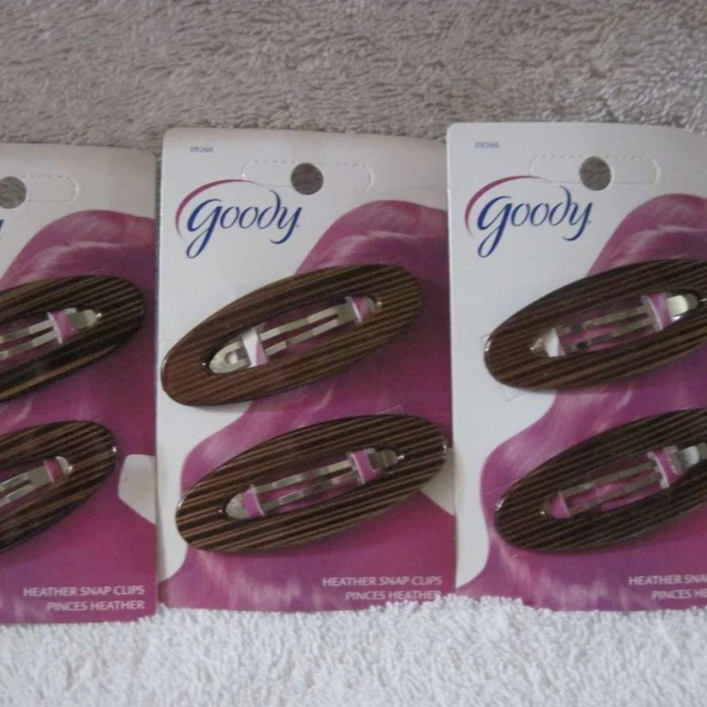 2 Goody Heather Black Brown Striped Tan Flexible Plastic Cover Metal Snap Clips